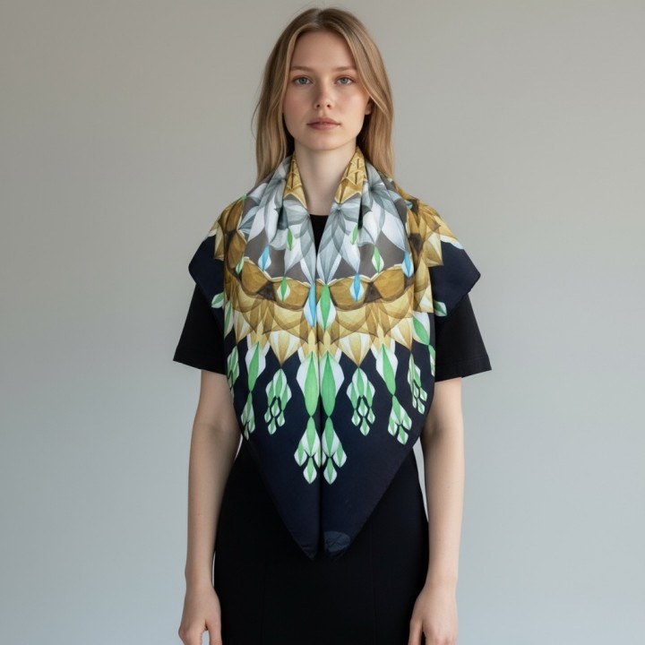 Square silk scarf- emerald Julia